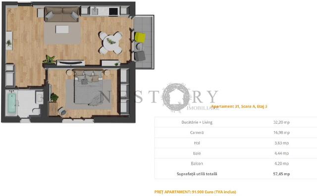 Apartament cu 2 camere|semifinisat|57.45mp|zona Vivo - PropertyBook