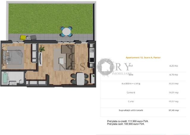 Apartament cu 2 camere|semifinisat|50 mp gradina|zona Vivo - PropertyBook