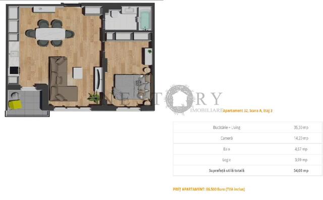 Apartament cu 2 camere|semifinisat|54.08 mp|zona Vivo - PropertyBook