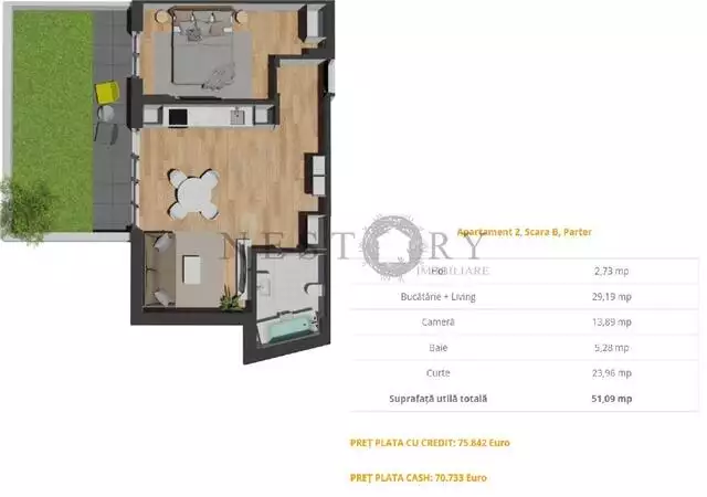 Apartament cu 2 camere|semifinisat|24 mp gradina|zona Vivo - PropertyBook
