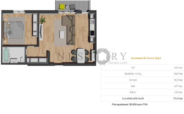 Apartament cu 2 camere|semifinisat|57.40 mp|zona Vivo - PropertyBook
