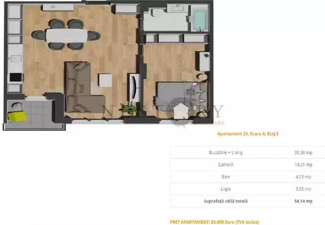 Apartament cu 2 camere|semifinisat|54.14 mp|zona Vivo - PropertyBook
