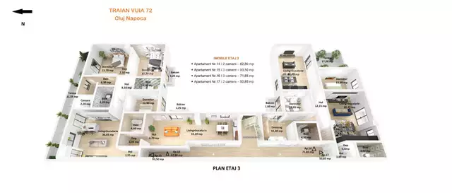 De vanzare apartament, 3 camere in Someseni