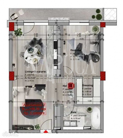 De vanzare apartament, 2 camere in Borhanci