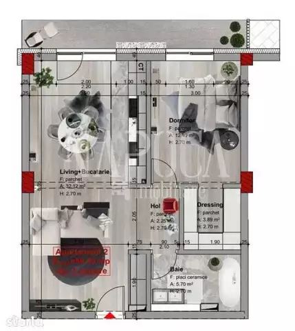 De vanzare apartament, 2 camere in Borhanci