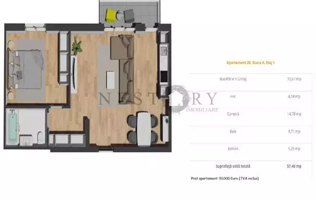 Apartament cu 2 camere|semifinisat|57.51 mp|zona Vivo - PropertyBook