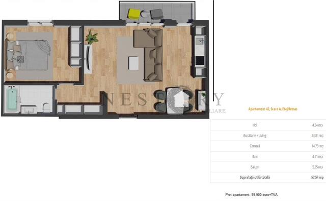 Apartament cu 2 camere|semifinisat|57.54 mp|zona Vivo - PropertyBook