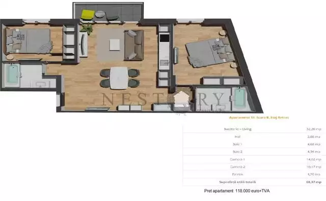 Apartament cu 3 camere|semifinisat|69mp|zona Vivo - PropertyBook
