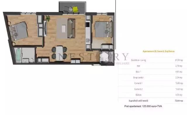 Apartament cu 3 camere|semifinisat|72 mp|zona Vivo - PropertyBook