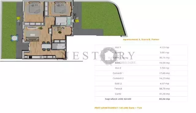 Apartament cu 4 camere|semifinisat|terasa 59mp|curte 45mp||zona Vivo