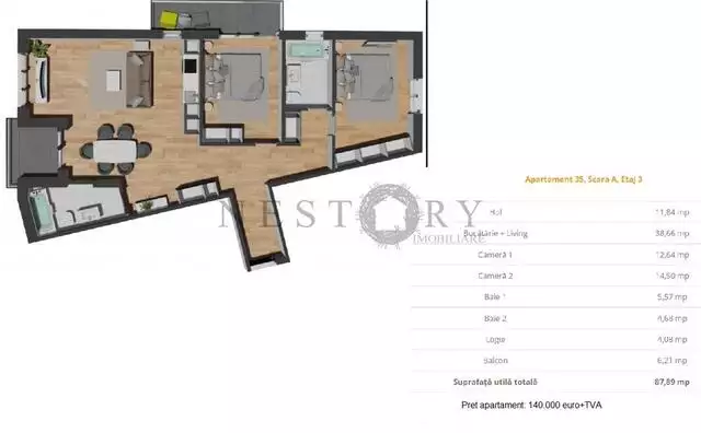 Apartament cu 3 camere|semifinisat|88mp|zona Vivo - PropertyBook