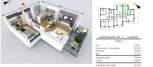 De vanzare apartament, 2 camere, in Cluj-Napoca, zona Borhanci - PropertyBook