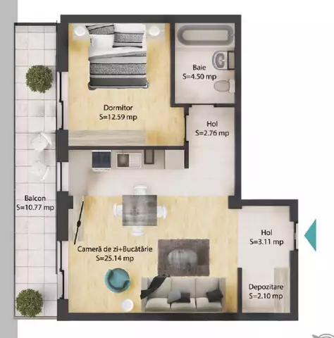 Apartament 2 camere, 50 mp, baie, balcon 11 mp, parcare subterana, Baciu - PropertyBook