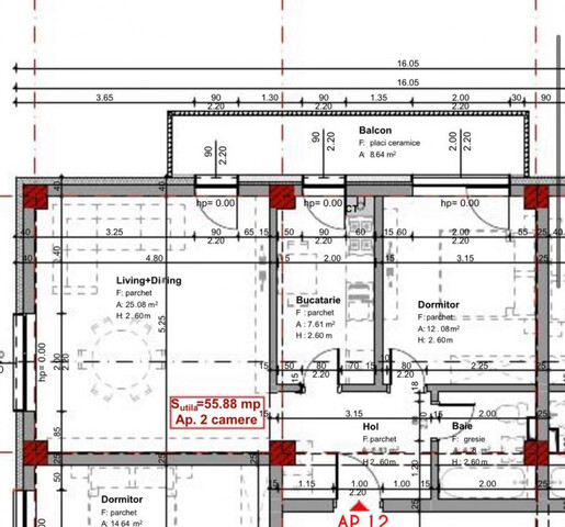 Bloc nou! Apartament 2 camere, 56 mp + 8,60 mp balcon, Marasti