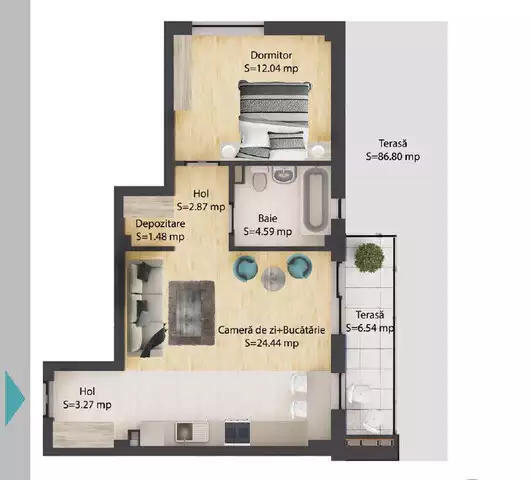 Apartament 2 camere,48,7 mp, terasa 93 mp, parcare subterana, Baciu - PropertyBook
