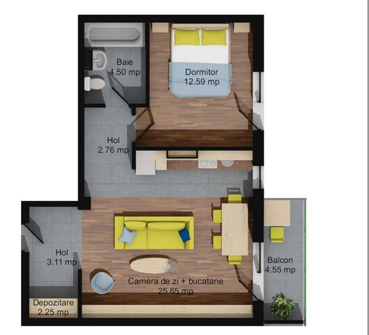Apartament 2 camere, 50,86mp, baie, balcon 4,5mp, parcare, Baciu - PropertyBook